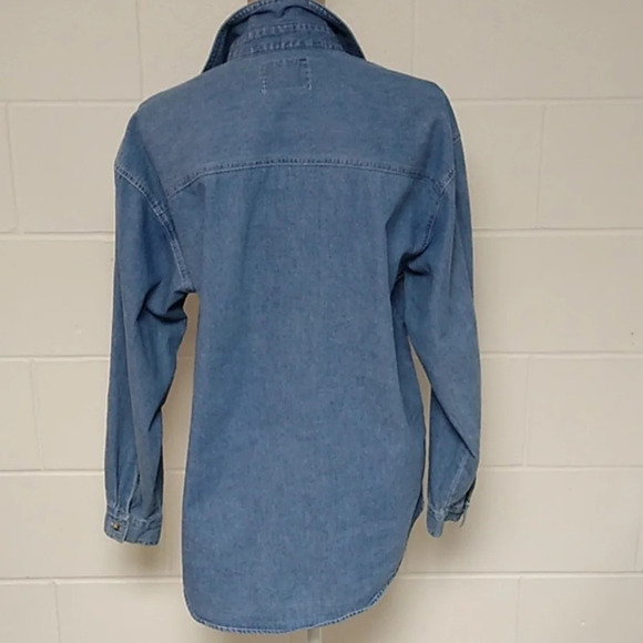 QUIXX AGAIN LONG SLEEVE COTTON DENIM JEAN SHIRT CAT NAP EMBROIDERY & BEADS - Picture 4 of 8